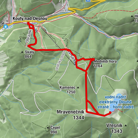 Kouty nad Desnou - Mravenečník - Dlouhé stráně - Kouty nad Desnou kolejka linowa