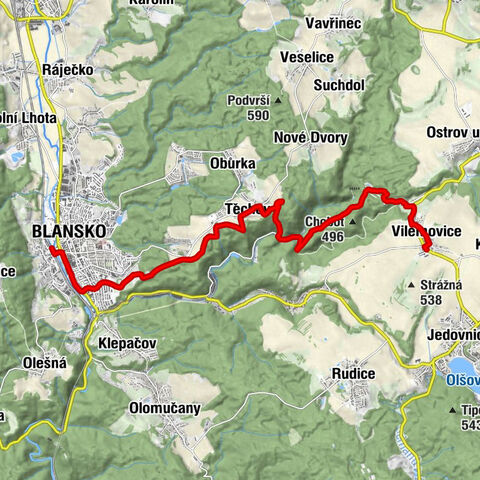Staré Blansko - Skalní mlýn - Chata Macocha - Vilémovice