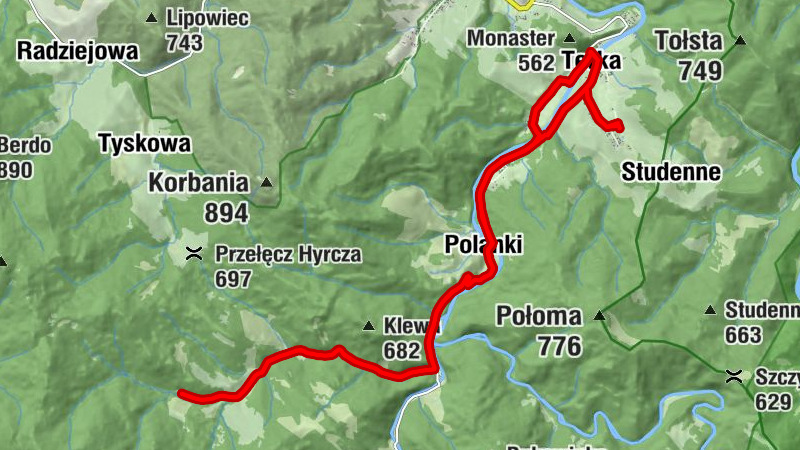Kościół Matki Bożej Szkaplerznej - Gospoda pod Monastyrem - Cerkiew pw. Świętego Męczennicy Paraskewii - Terka