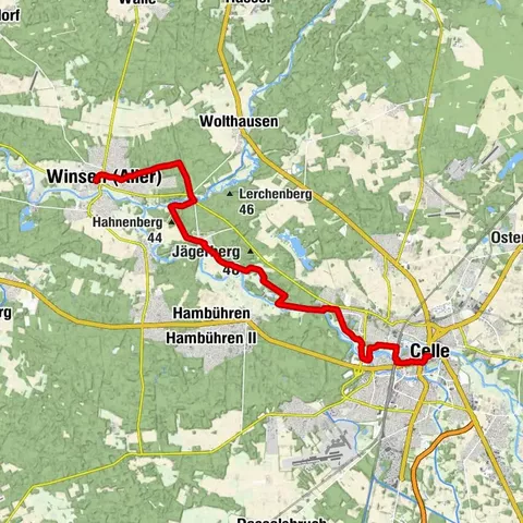Jacobusweg Etappe 17: Wegverlauf Naturpark Südheide - Celle bis Winsen (Aller)